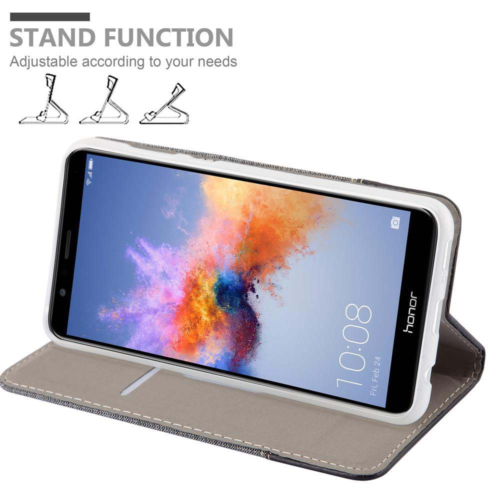 Uno smartphone con uno sfondo colorato in una custodia grigia.