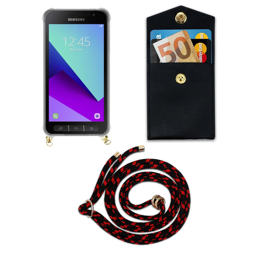 Telefono Samsung con custodia nera e cordino