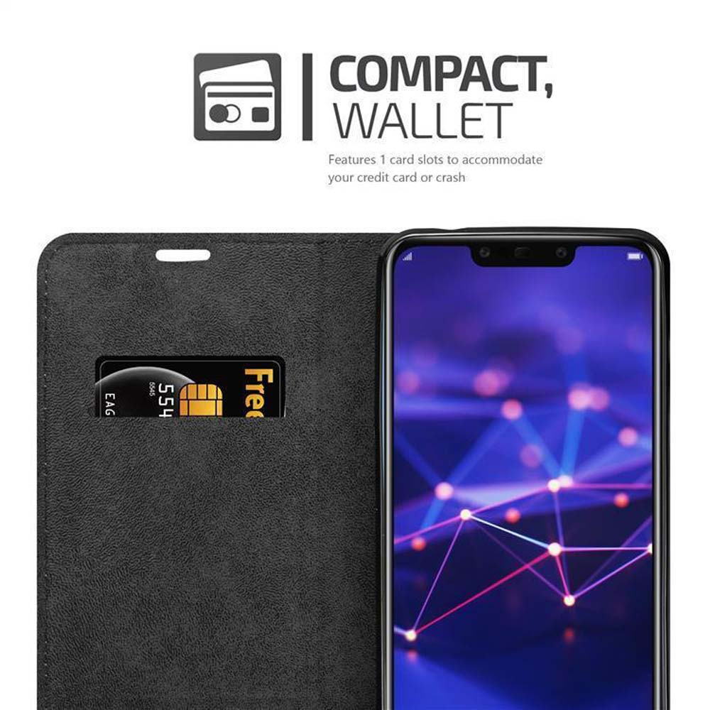 Schwarze Brieftaschenhülle mit Handy, das abstrakte Lichter zeigt. Inklusive Kartenfach.