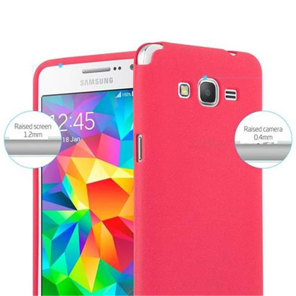 Funda roja para teléfono muestra pantalla y cámara elevadas para Samsung.