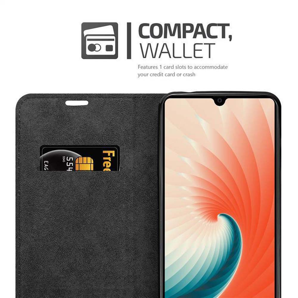 Portafoglio nero con uno slot per carte e uno smartphone.