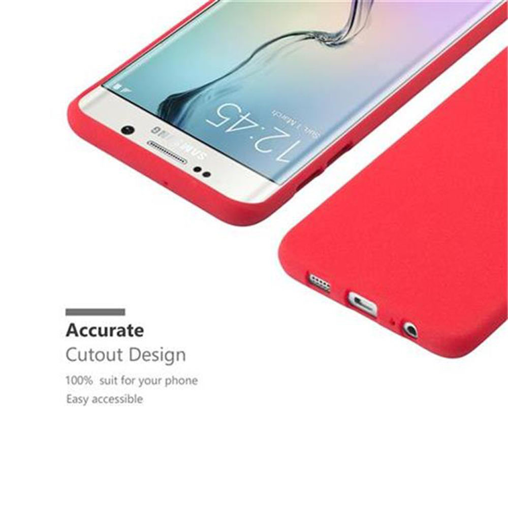 Cover rossa per telefono su smartphone, che mostra un design ritagliato preciso per le porte.