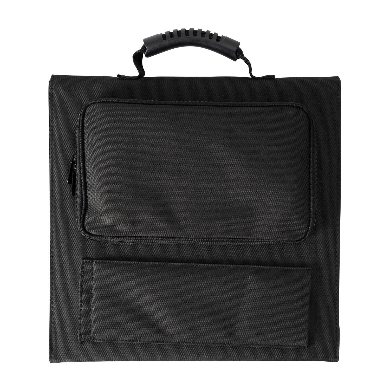 Czarna przenośna torba na panel słoneczny z uchwytem i kieszenią na zamek.