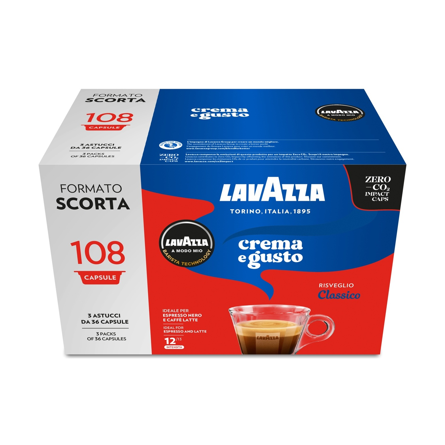 Lavazza Kaffee Kapseln: 108 Stück, Crema e Gusto, Intensität 12/13.