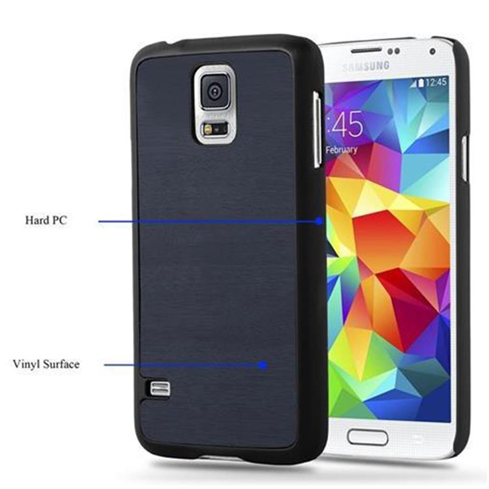 Uno smartphone nero con schermo colorato e custodia nera.