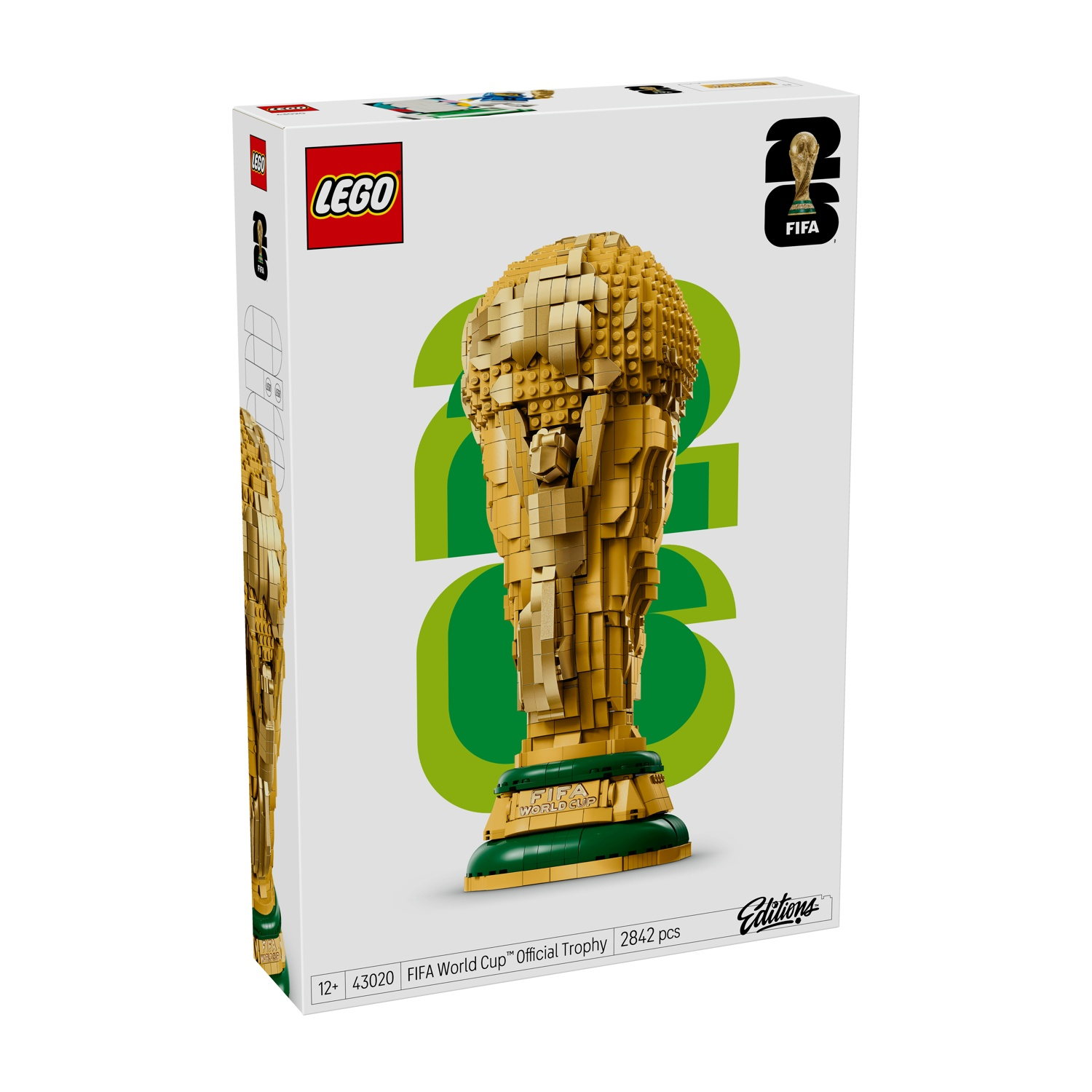 LEGO FIFA World Cup trofee set met gouden trofee en groene basis op witte doos.