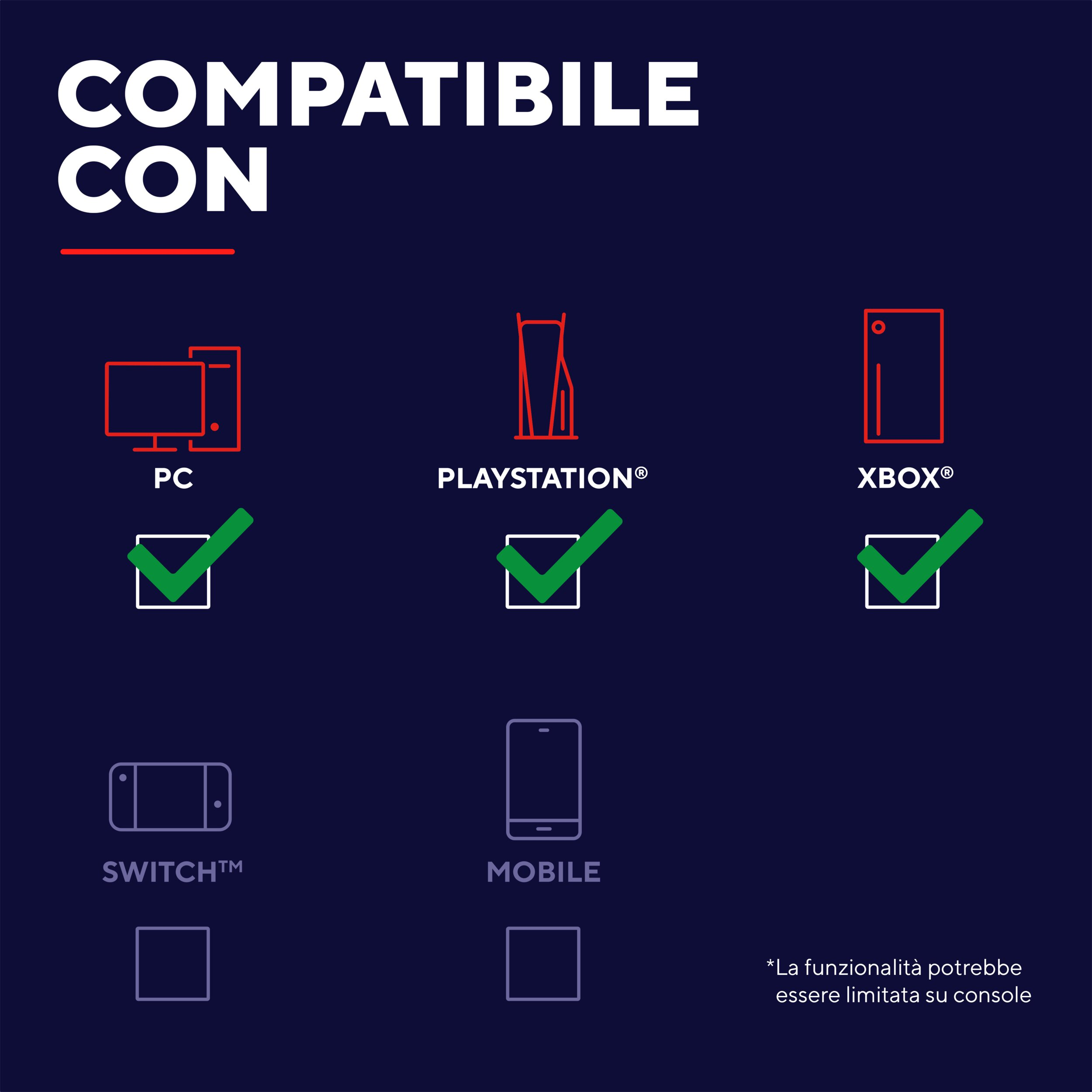 Compatible con PC, PlayStation, Xbox, Switch y dispositivos móviles con marcas.