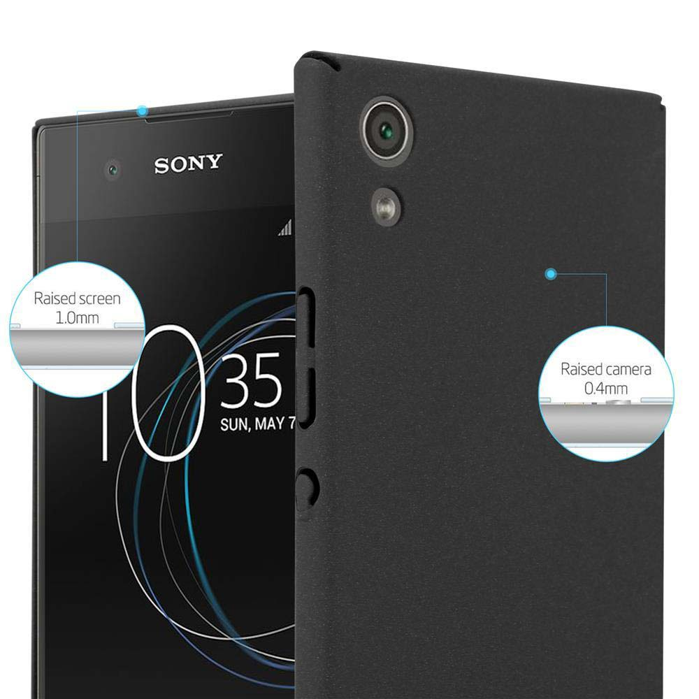 Smartphone Sony nero con custodia. Mostra fotocamera e schermo rialzati.