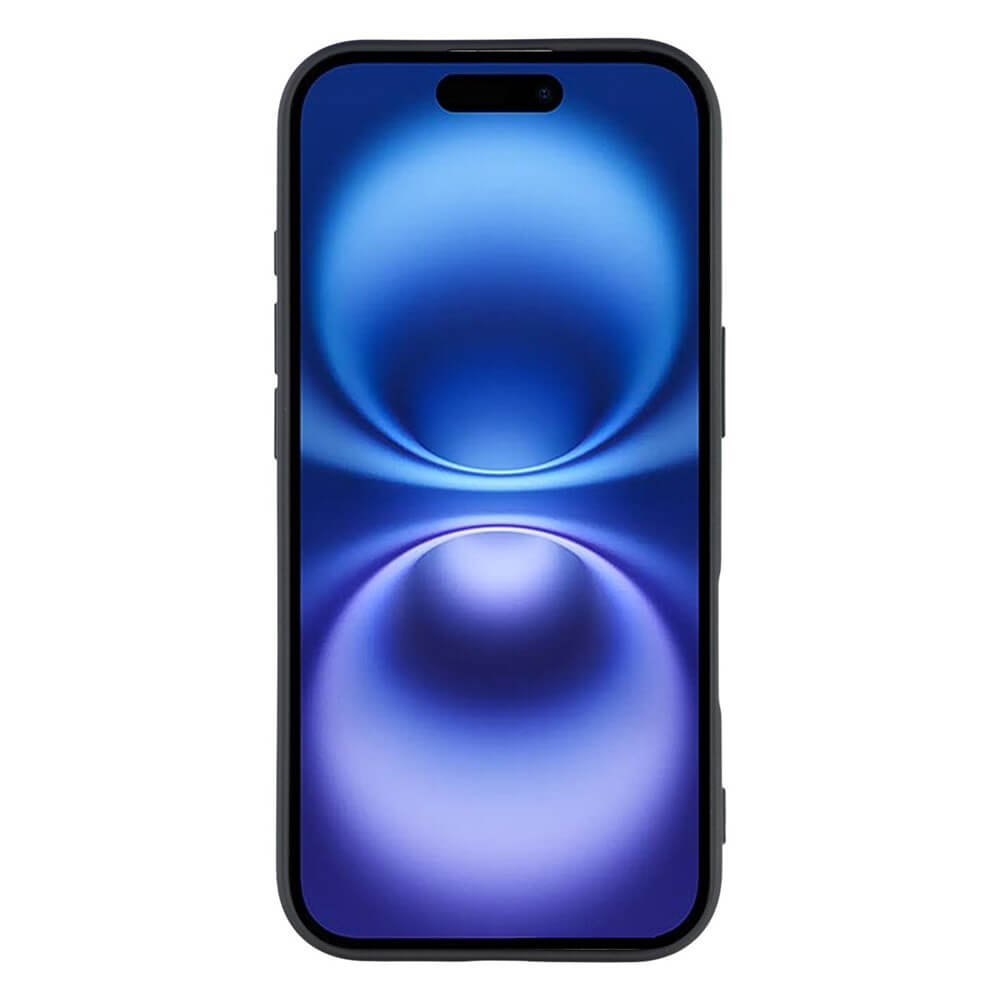 Uno smartphone nero con uno sfondo blu astratto.