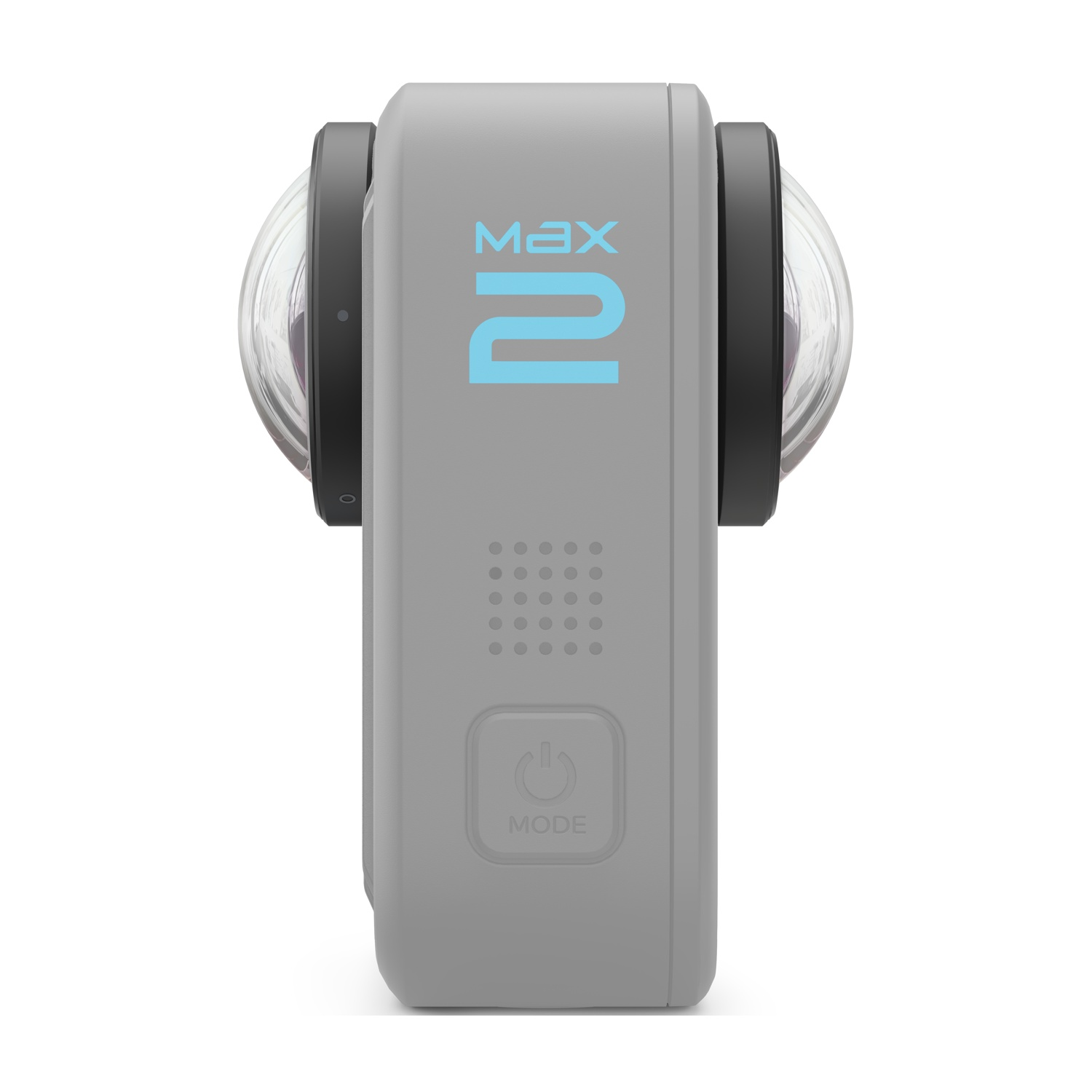 Graue 360-Grad-Kamera mit blauer 2 und MAX-Logo.