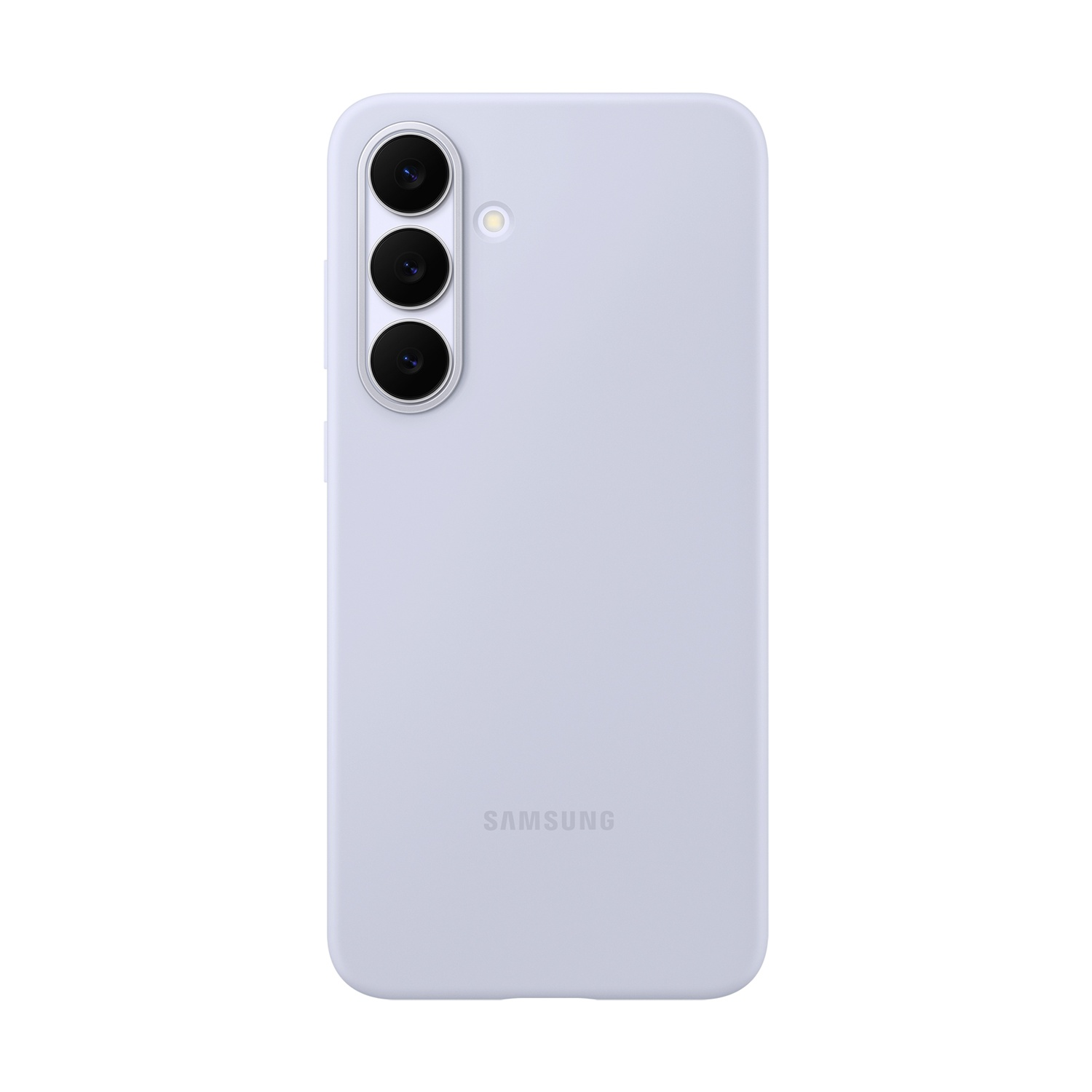 Una cover viola chiaro Samsung con tre obiettivi e flash.