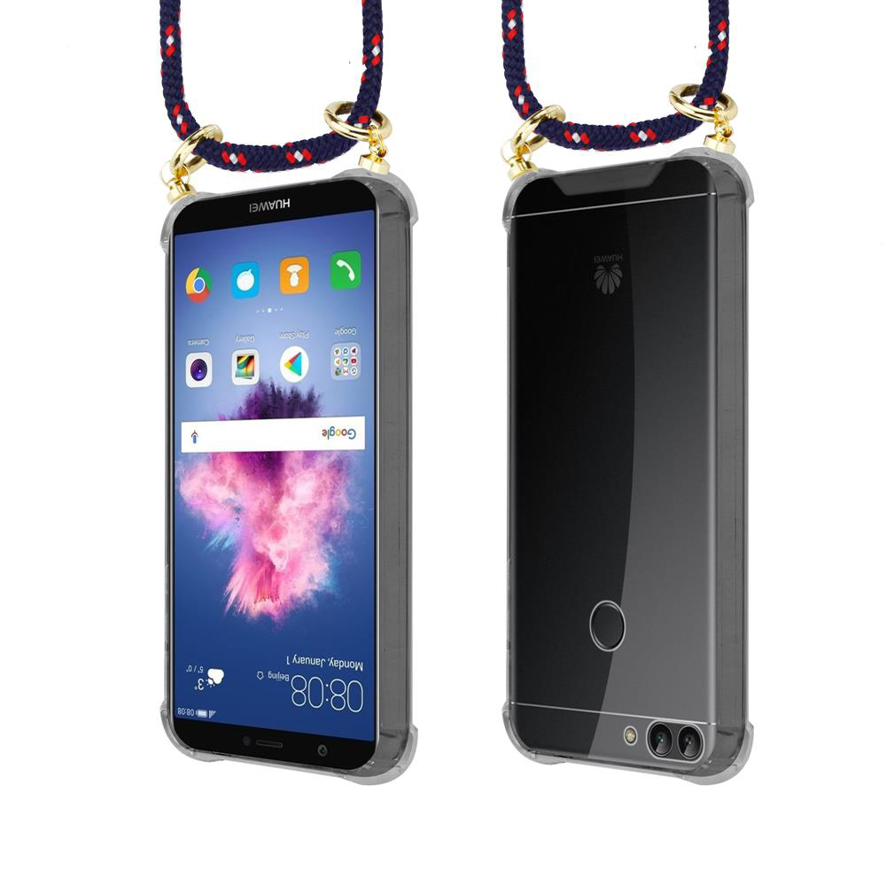 Due telefoni Huawei in custodie trasparenti con lacci. Uno mostra lo schermo, l'altro il retro.