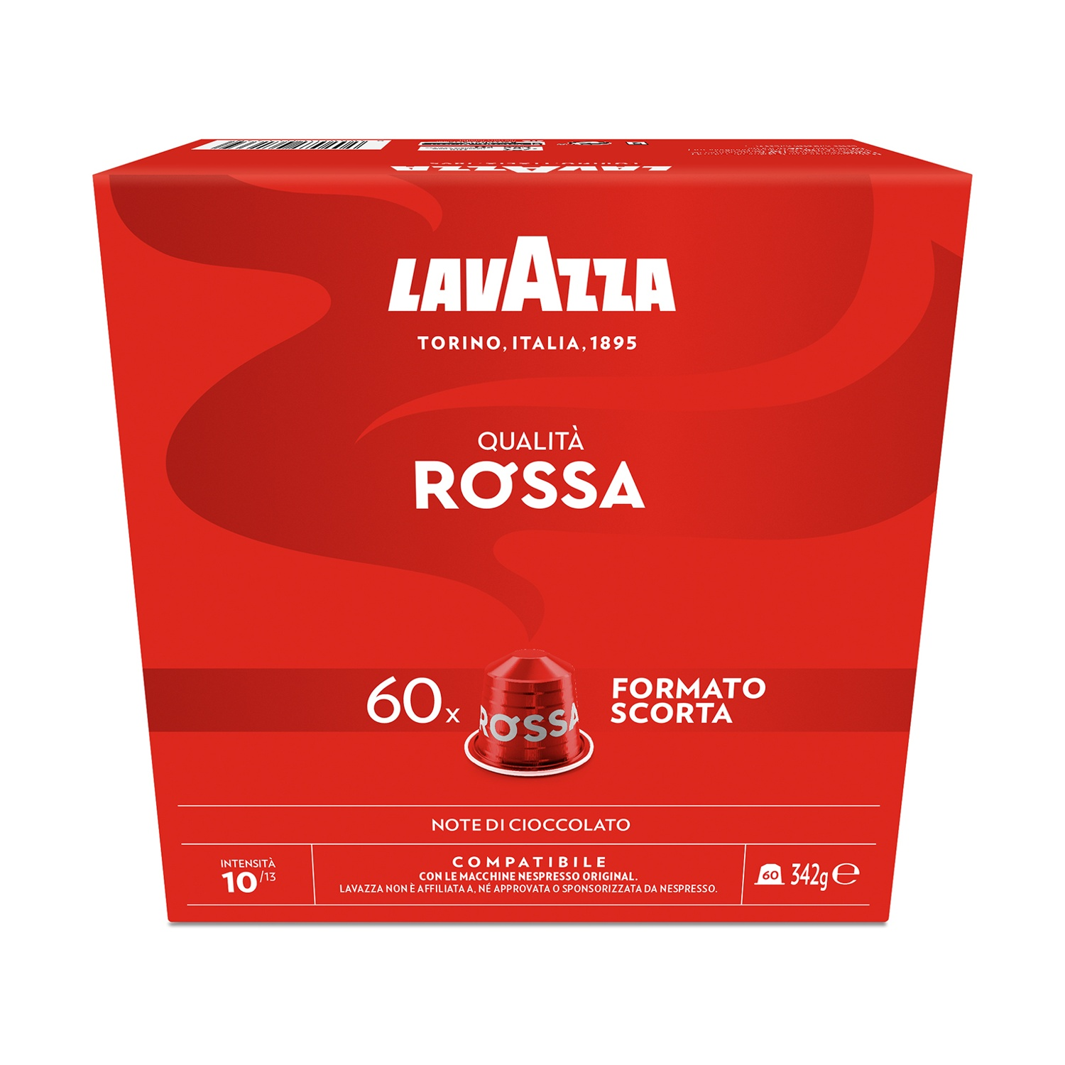 Capsule caffè Lavazza Qualità Rossa, 60 pezzi, note di cioccolato.