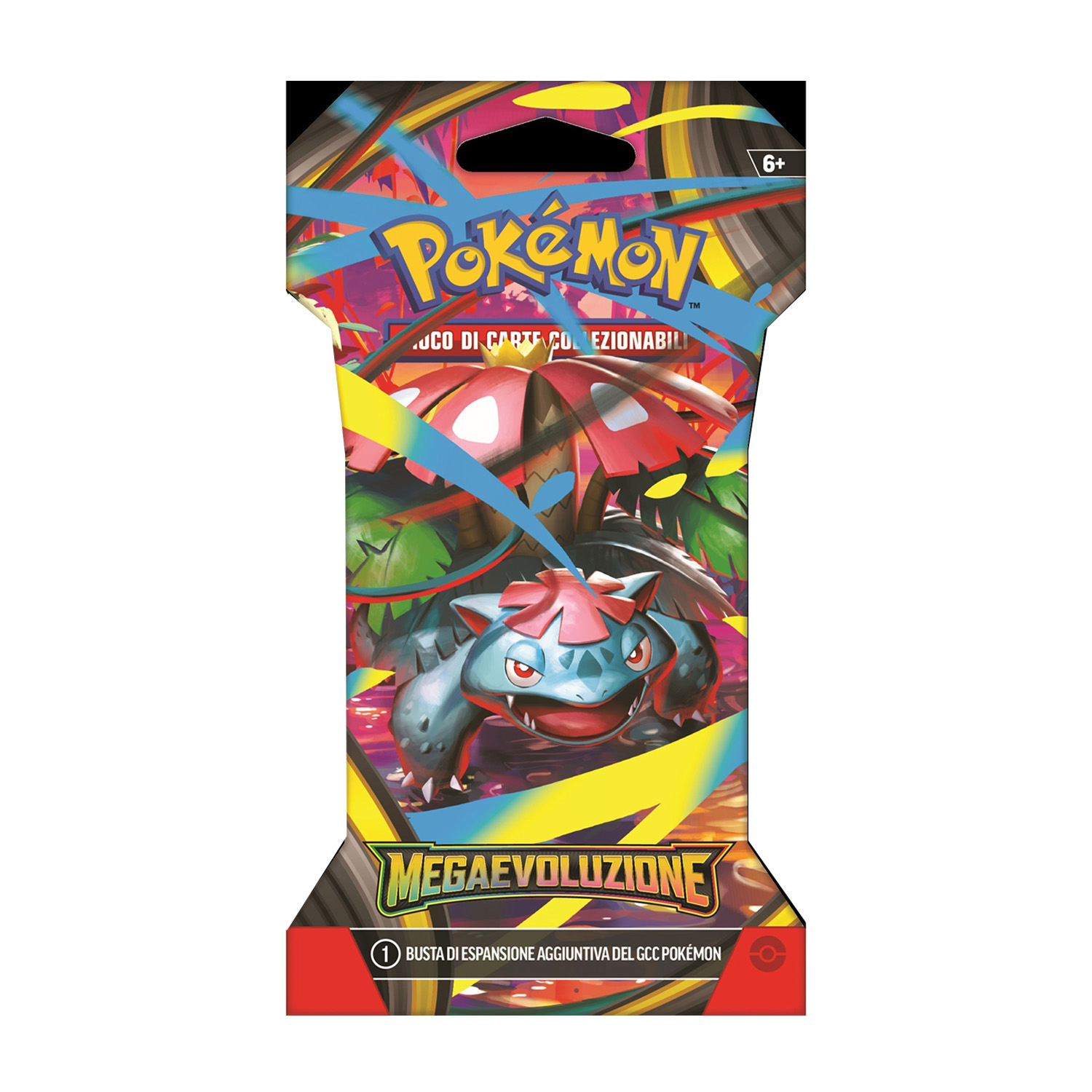 Pokemon Sammelkarten-Packung mit Venusaur und „Megaevoluzione“.