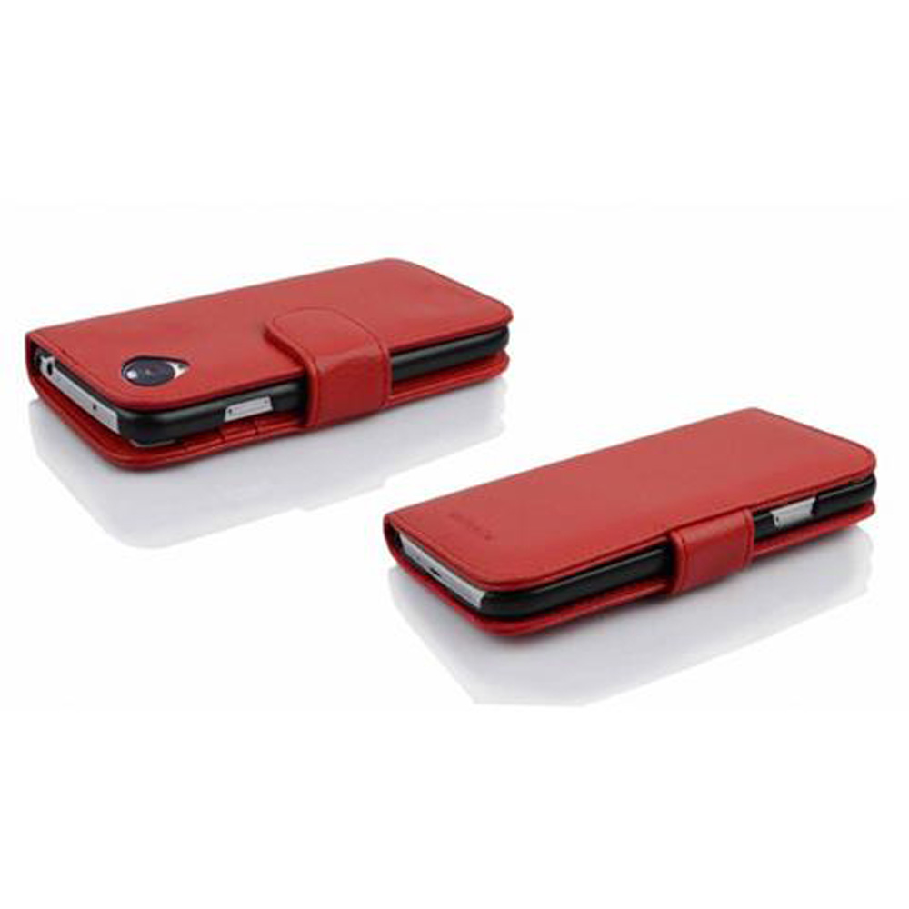 Dos fundas rojas de cuero para teléfono plegable sobre fondo blanco.