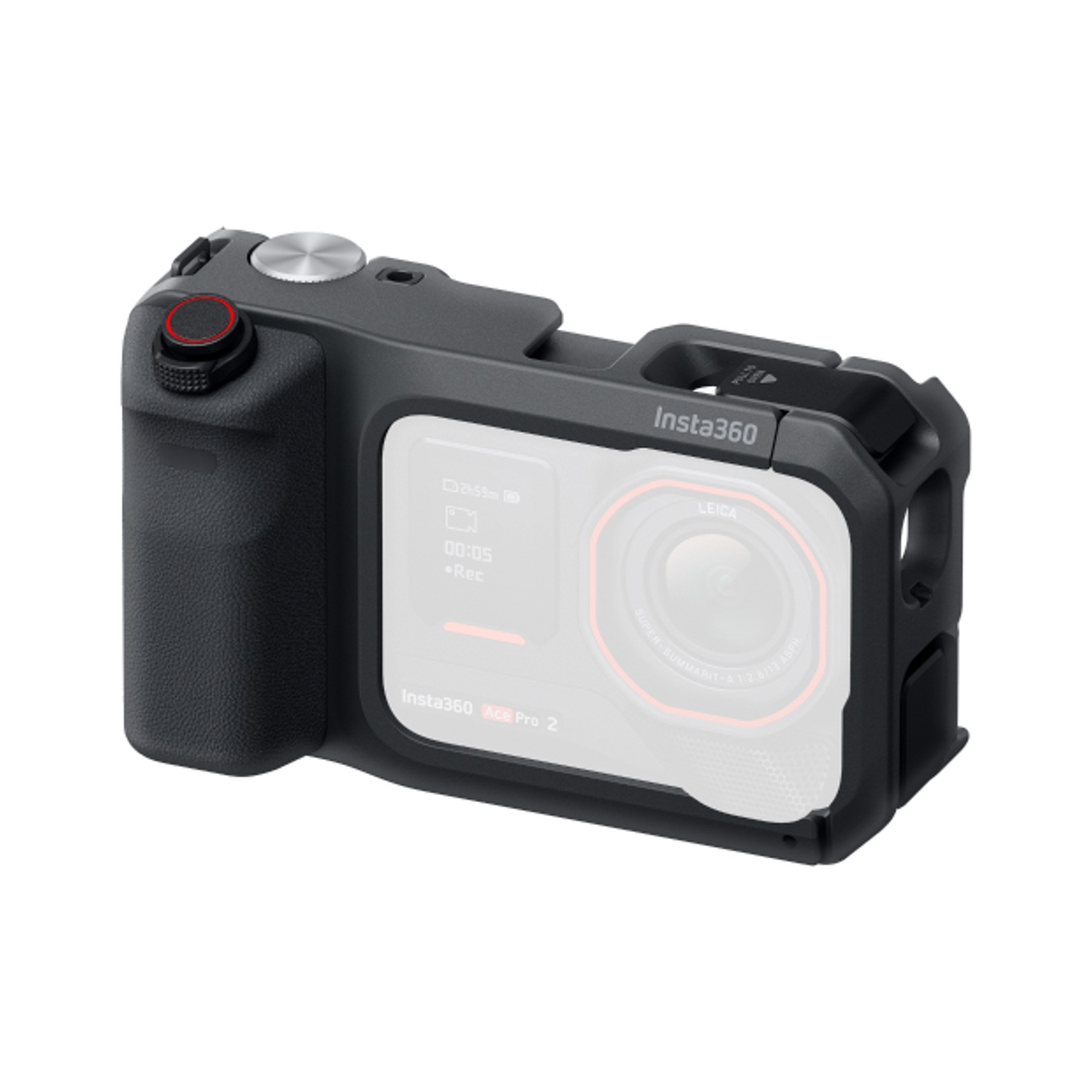 Custodia protettiva nera per Insta360 Ace Pro 2 con obiettivo Leica.