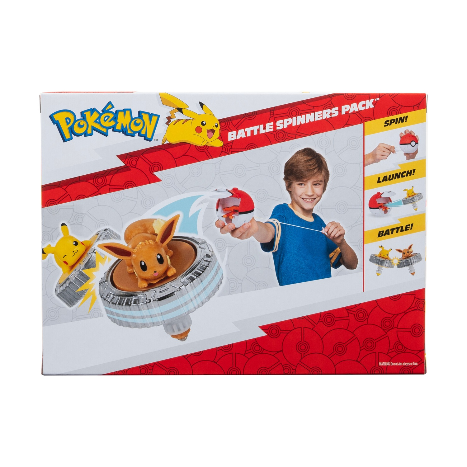 Scatola Pokémon Battle Spinners Pack con figure di Eevee e Pikachu.