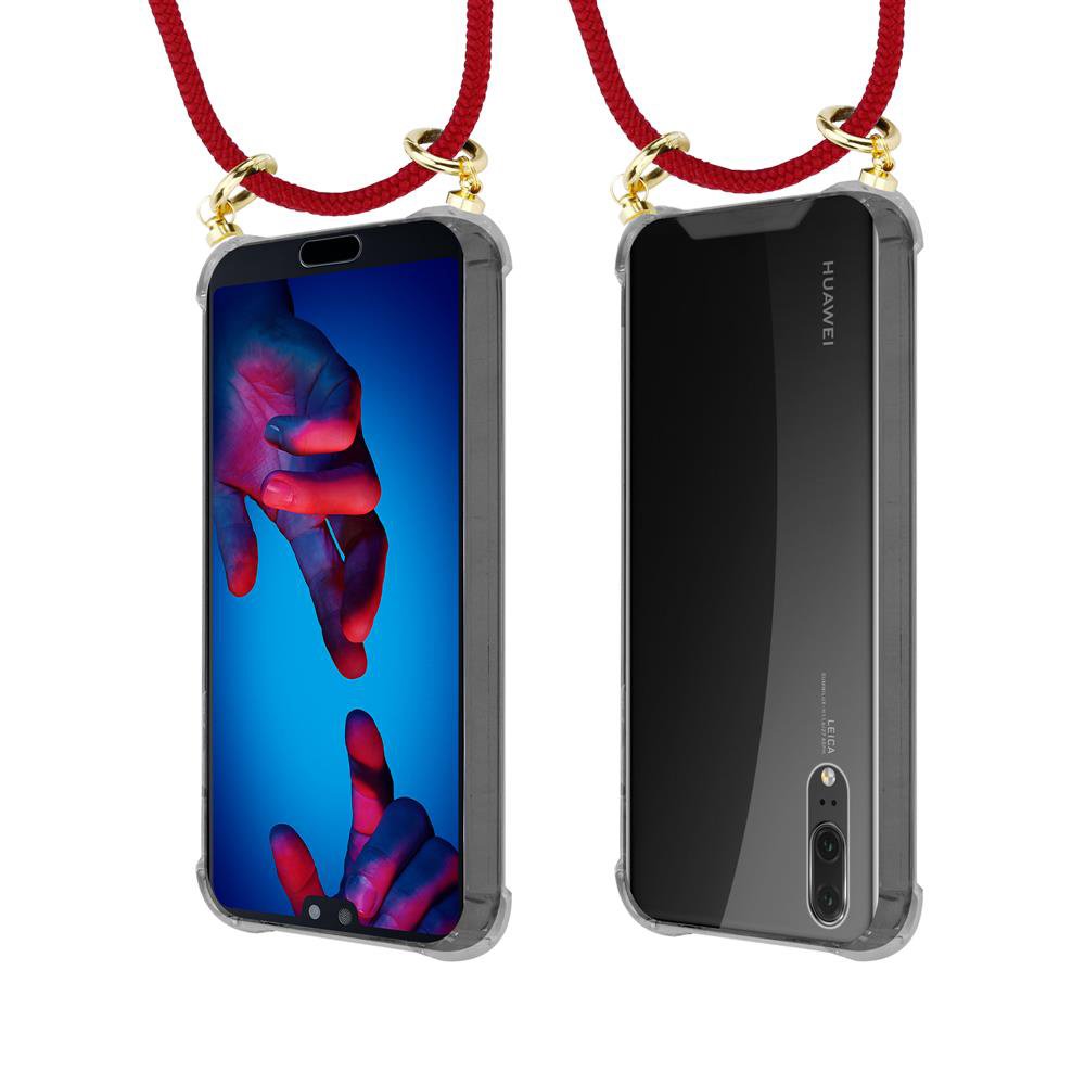 Due smartphone con cordini rossi e hardware dorato su sfondo bianco.