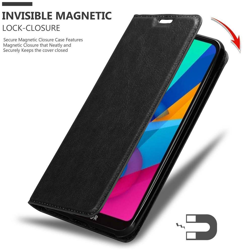 Custodia nera per telefono con chiusura magnetica che protegge uno smartphone.