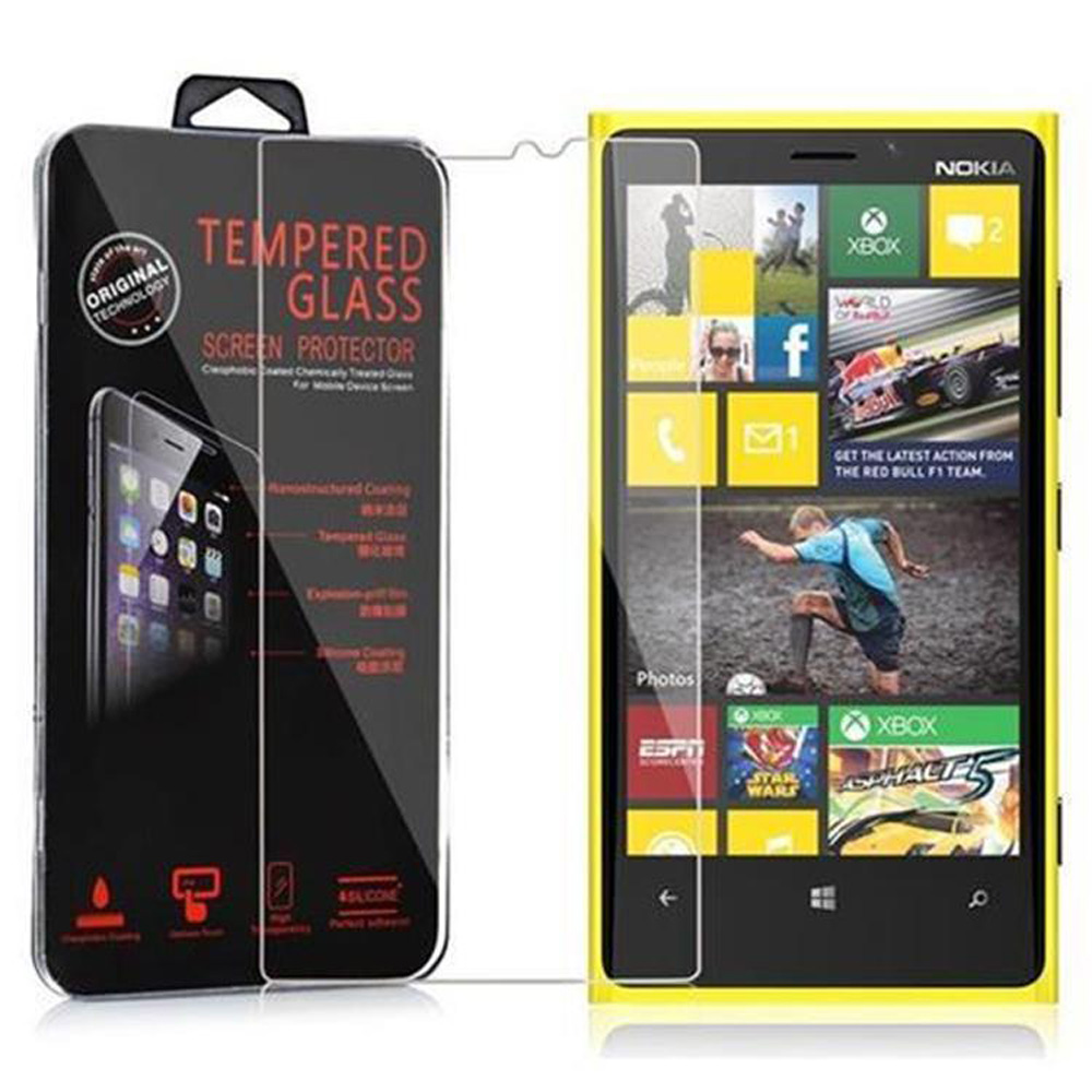 Telefono Nokia con confezione di protezione schermo in vetro temperato. Telefono giallo mostra riquadri.
