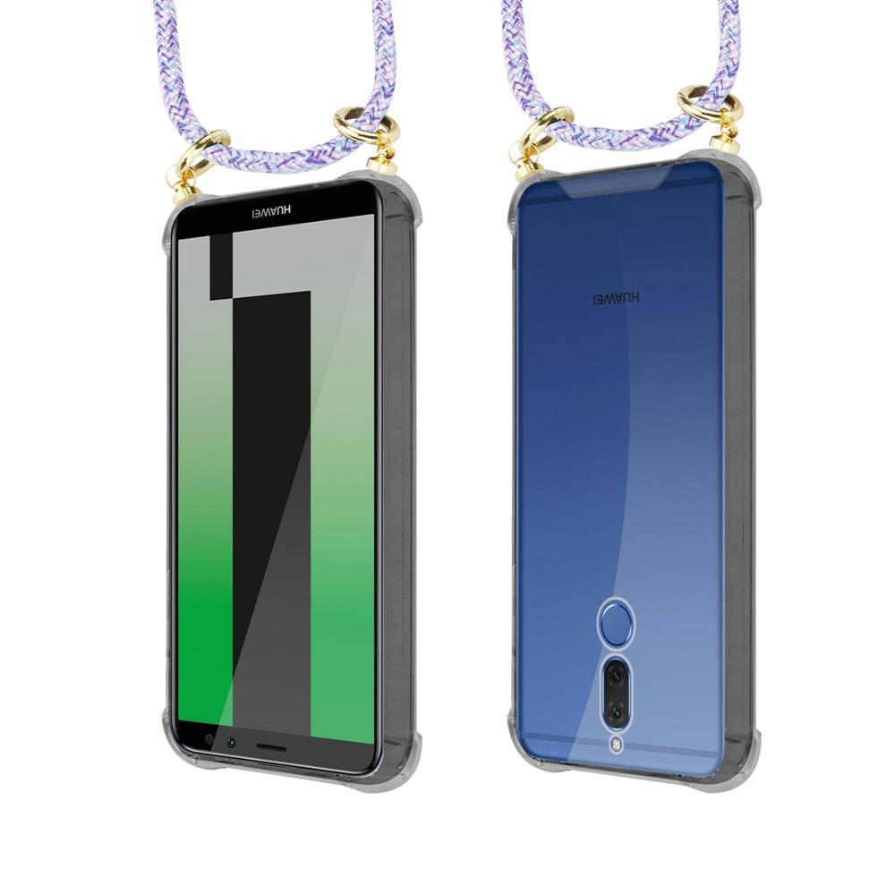 Due smartphone Huawei in custodie trasparenti con cordini.