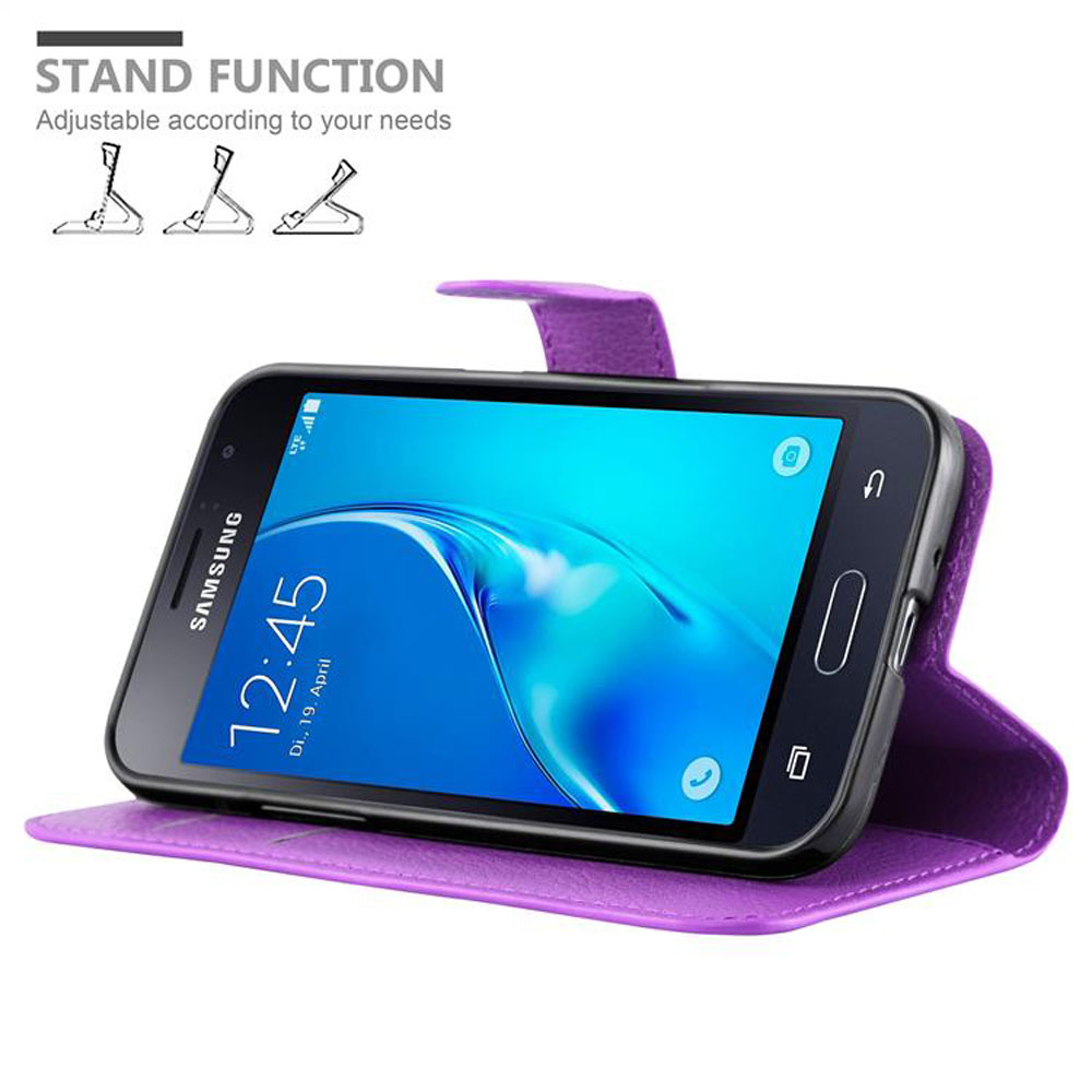 Custodia viola con funzione stand mostra Samsung con ora 12:45.