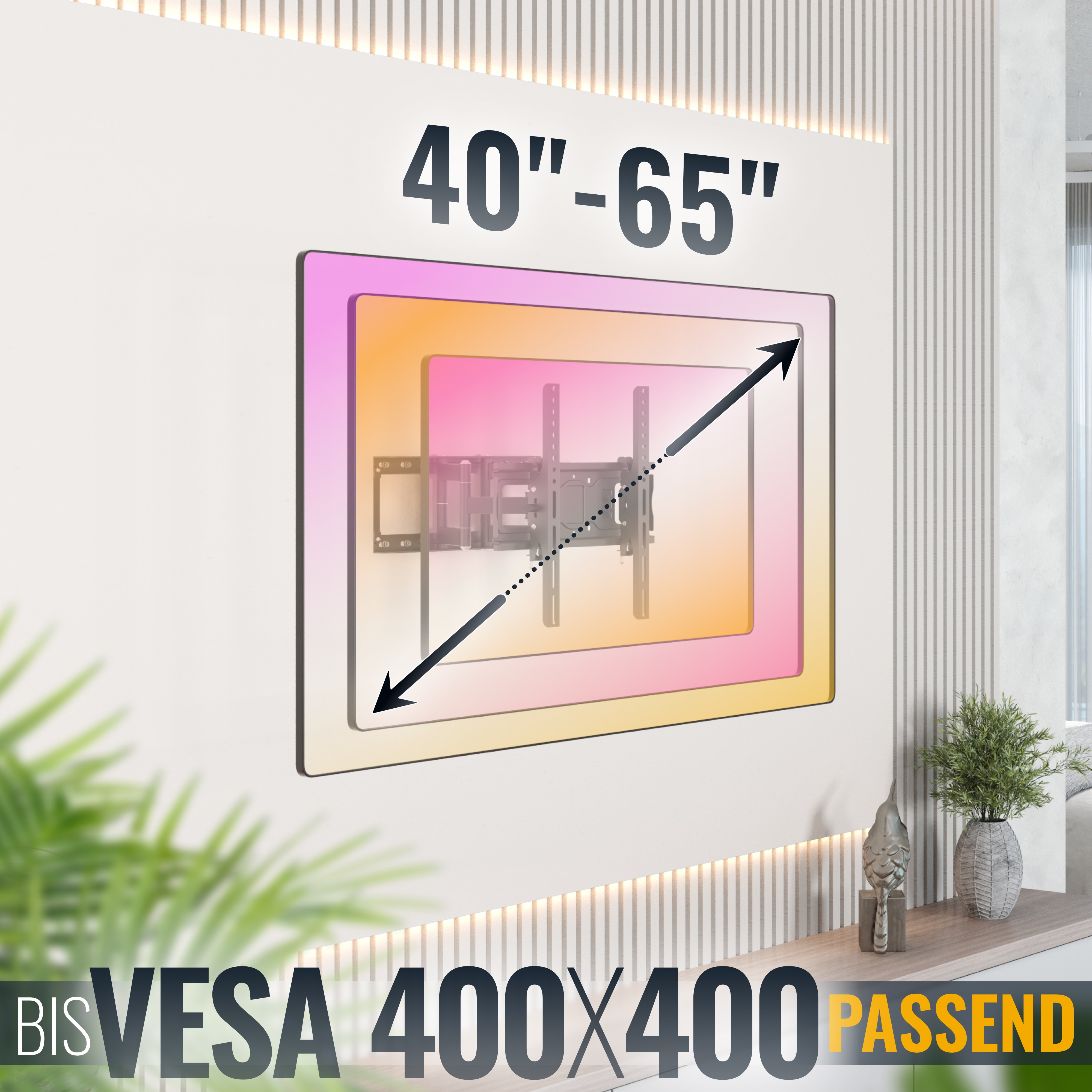 TV-Wandhalterung für 40-65 Zoll TVs mit VESA 400x400.