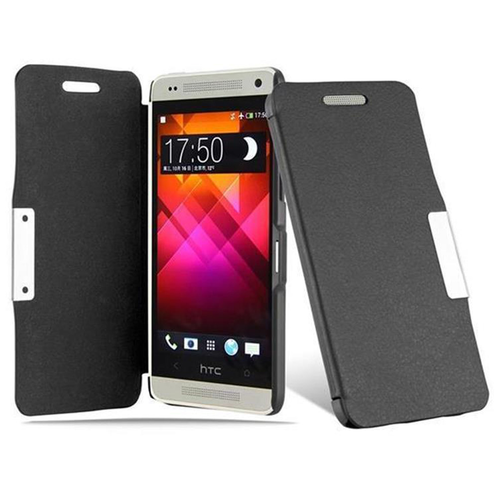 Ein schwarzes Handy mit offenem Klapp-Cover und einem weiteren geschlossenen Cover daneben.