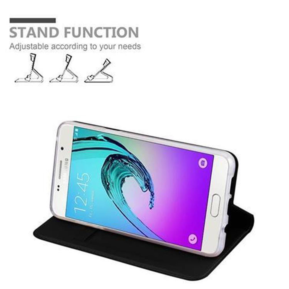 Mostrato uno smartphone in una custodia nera con funzione stand.