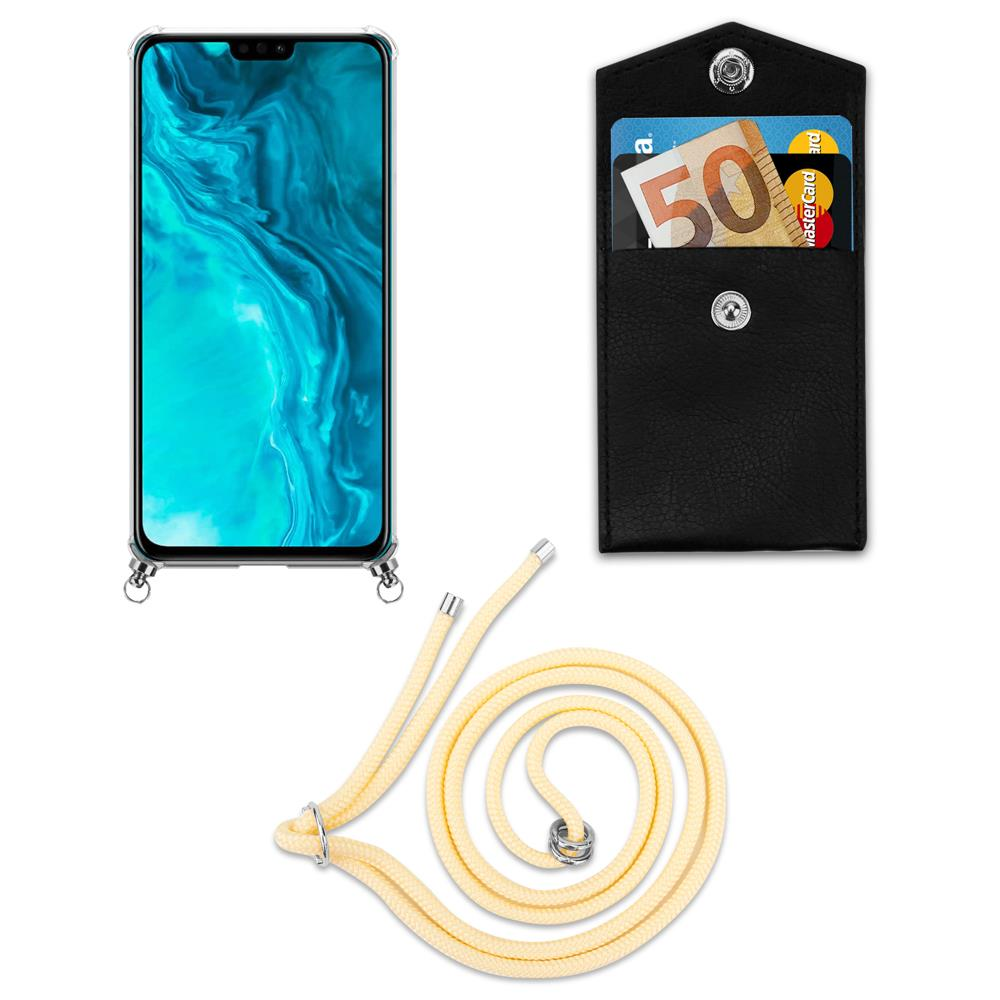 Uno smartphone, un portafoglio nero con soldi e un cordino.