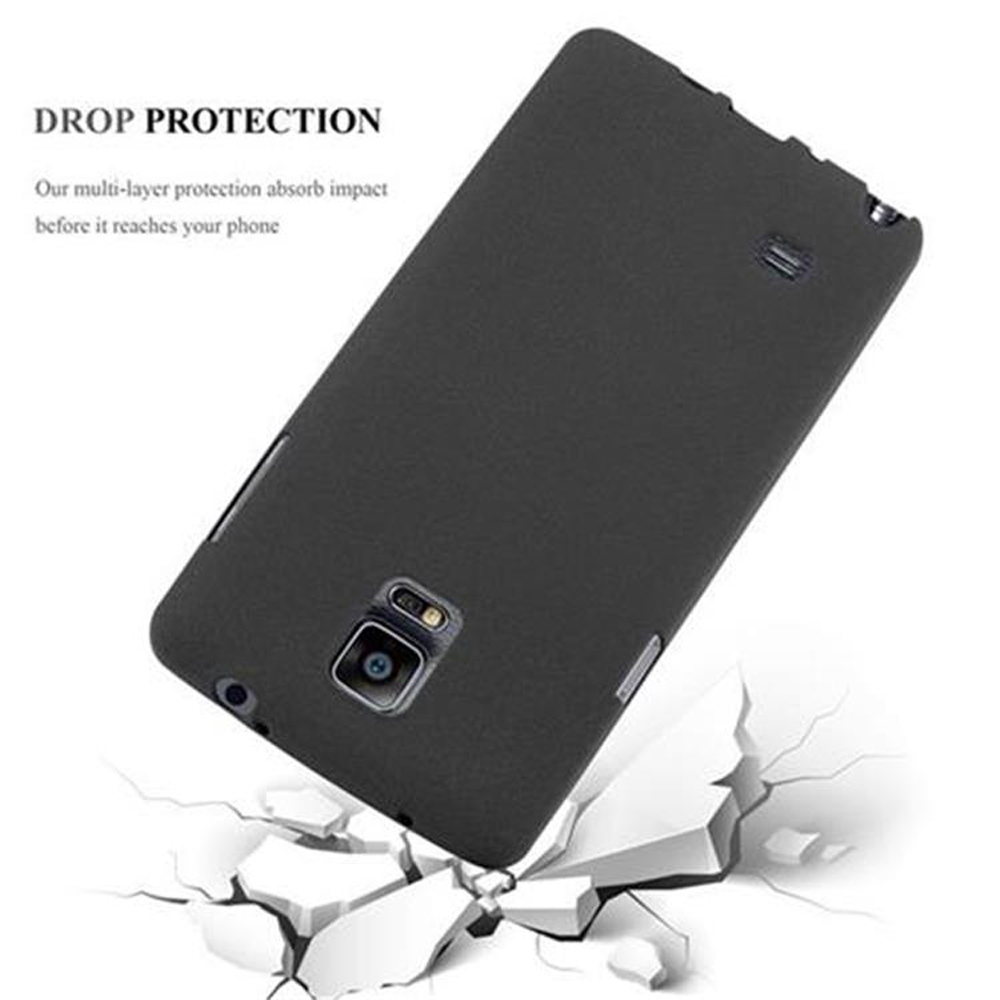 Cover nera per telefono che cade su superficie rotta.