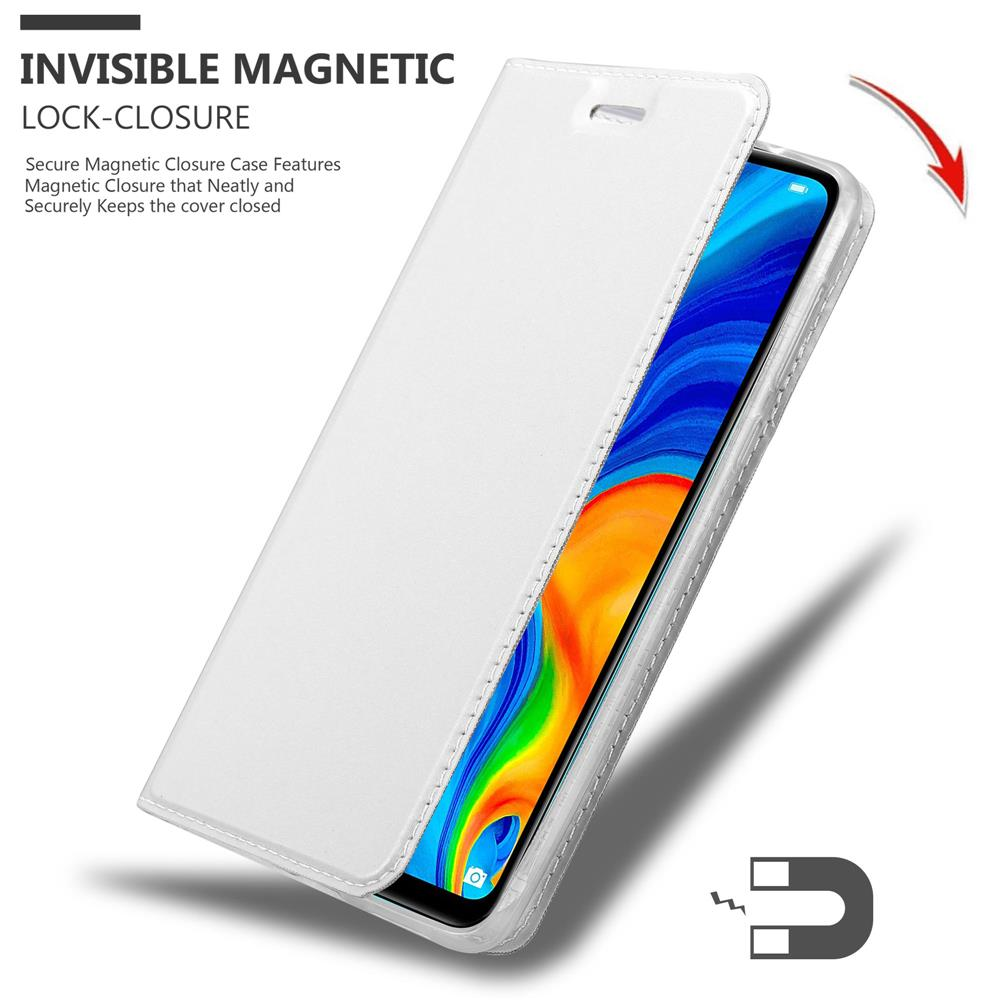 Una custodia bianca per telefono con chiusura magnetica e schermo aperto.