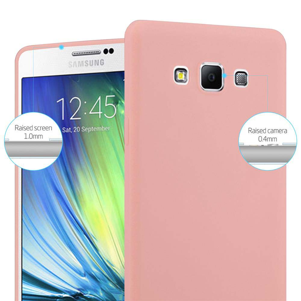 Ein rosa Schutzhülle bedeckt ein Samsung-Telefon mit 12:45 Uhr.