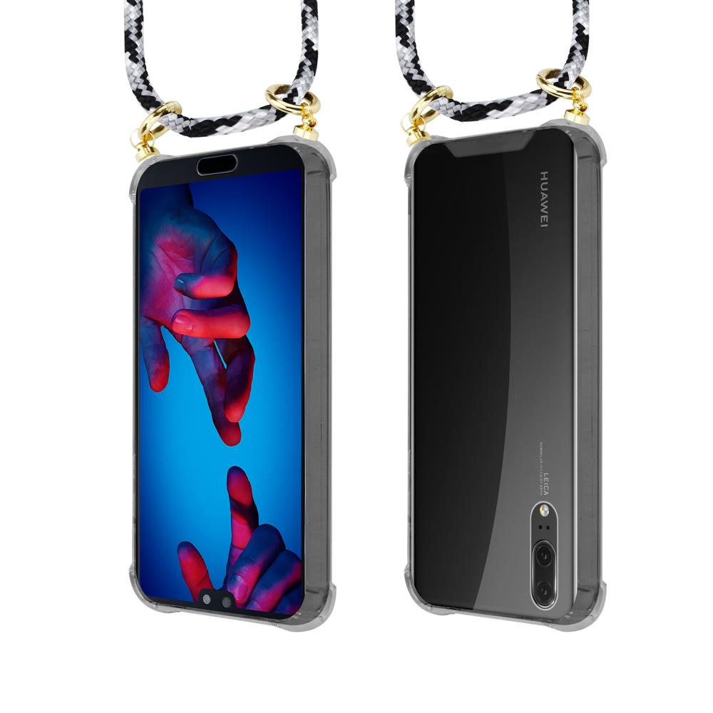 Due smartphone Huawei in custodie trasparenti con cordini, mostrati fronte e retro.
