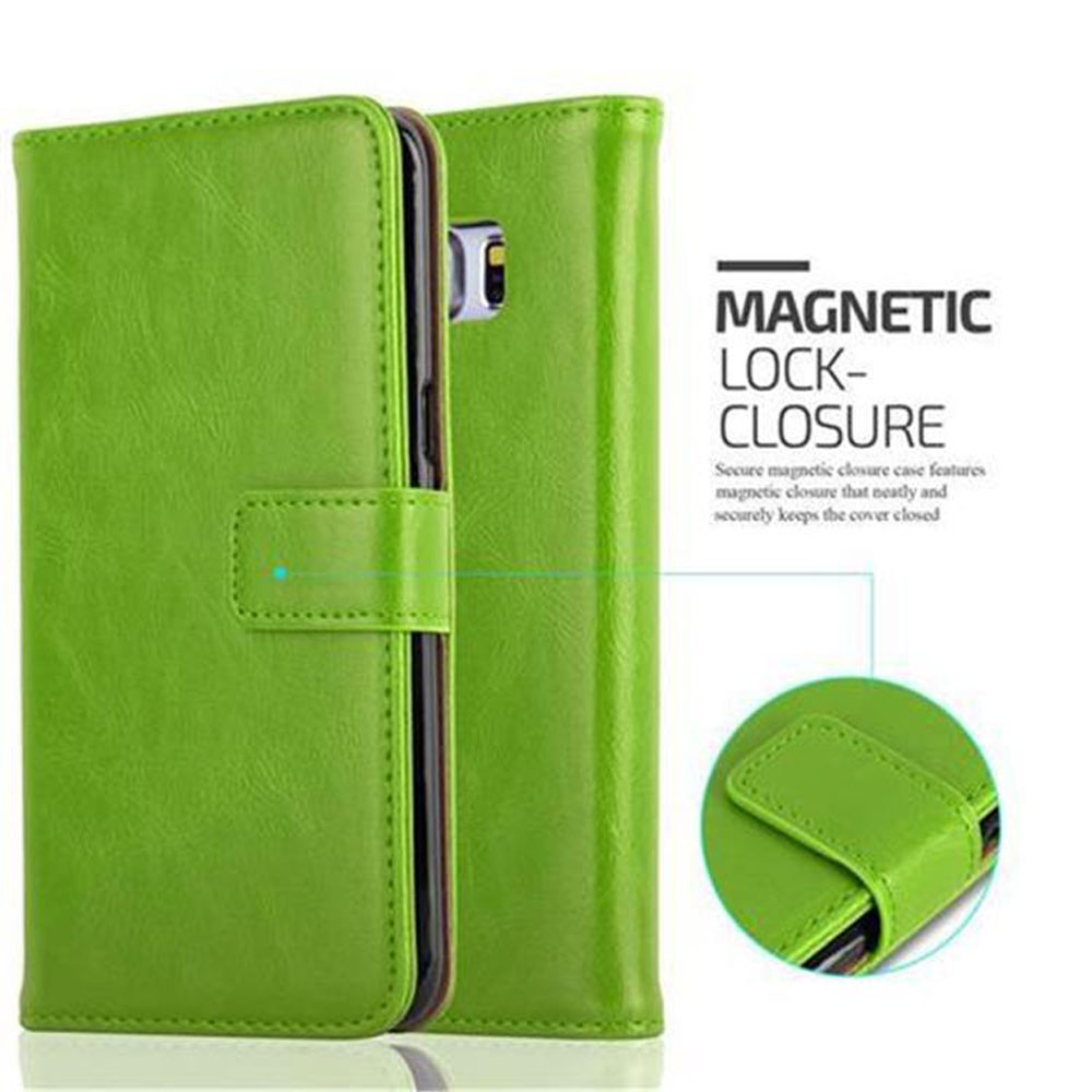 Custodia verde a libro per telefono con chiusura magnetica.