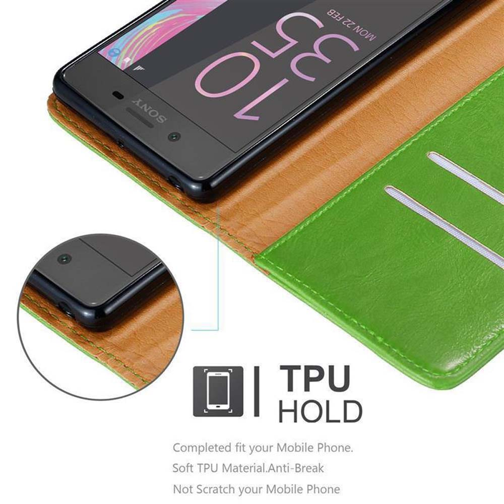 Sony Handyhülle in Braun und Grün mit TPU-Halterung und Uhrzeit 10:35.