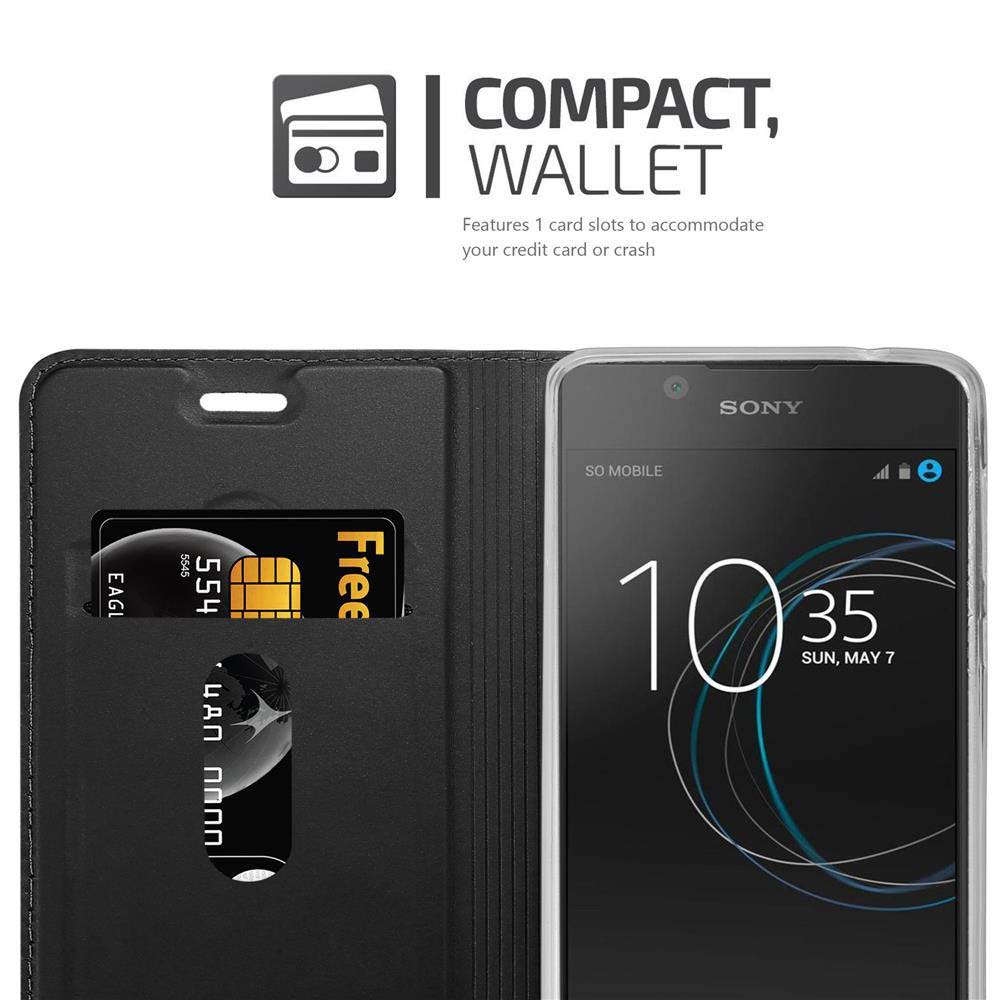 Custodia nera per telefono con slot per carte e uno smartphone Sony.