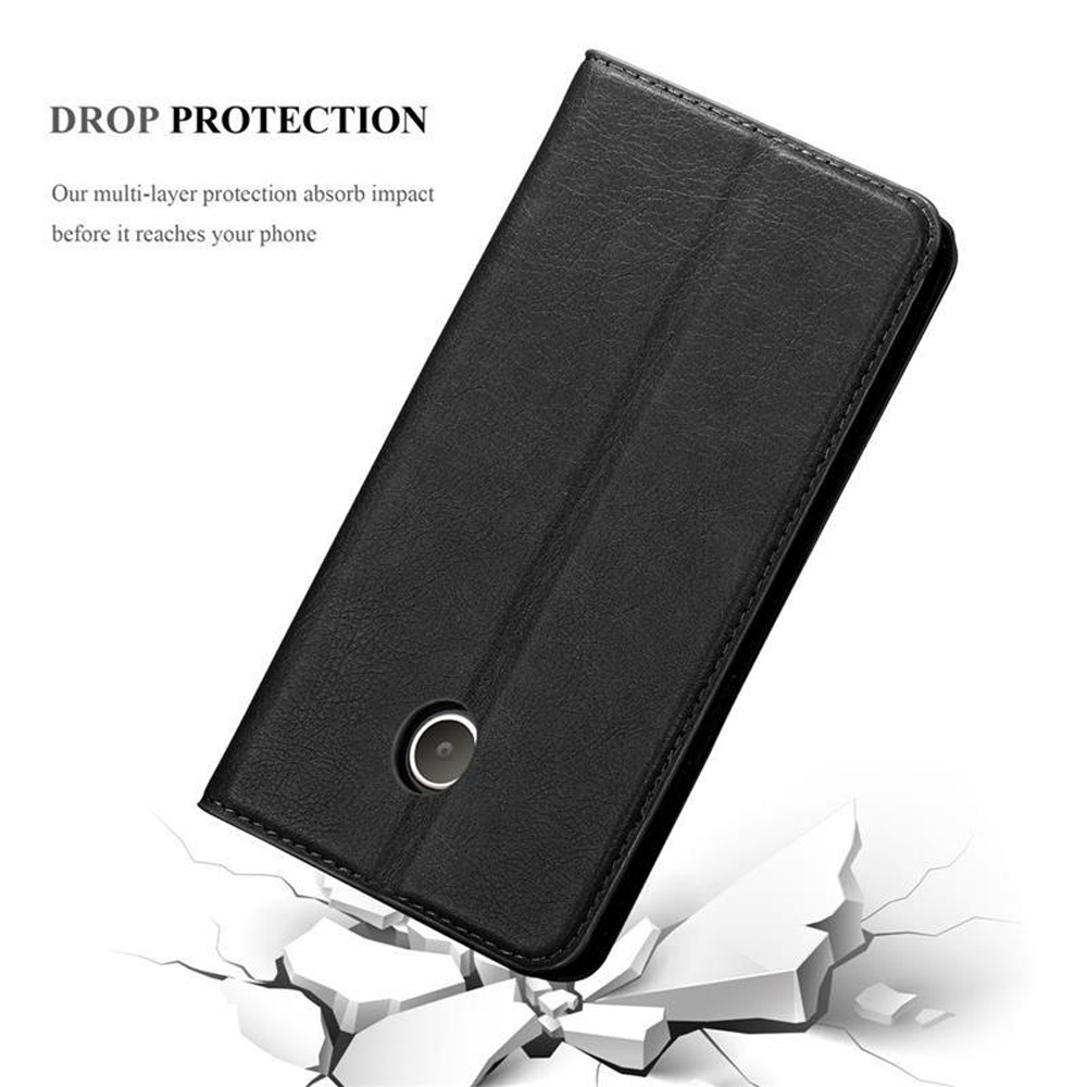 Custodia nera per telefono con anello e effetto di protezione anticaduta.