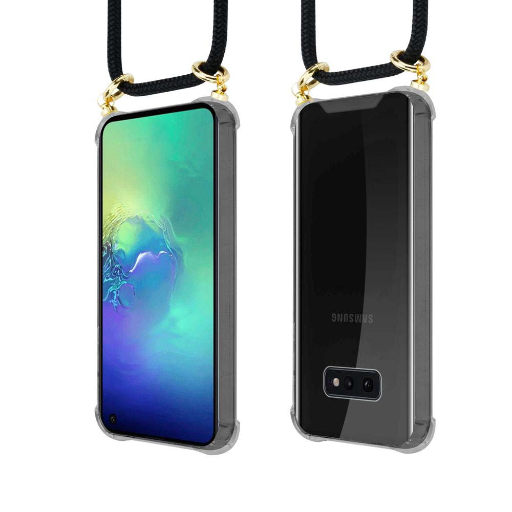Due smartphone in custodie trasparenti con cordini neri.
