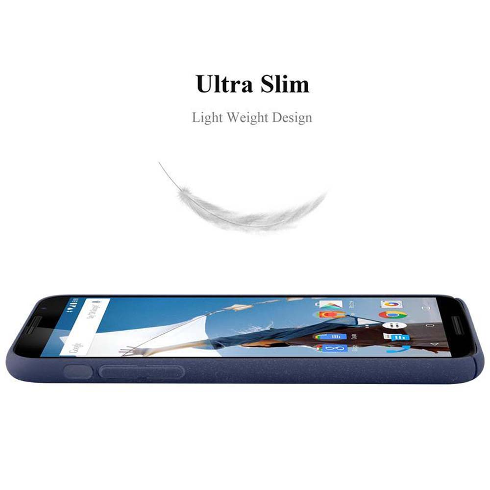 Dunkelblaues Smartphone mit "Ultra Slim" und "Light Weight Design" Schriftzug.