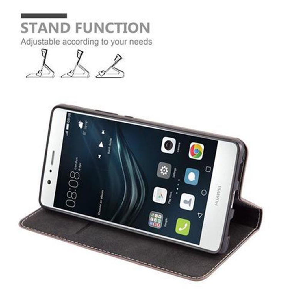 Uno smartphone in una custodia scura che funge da supporto.
