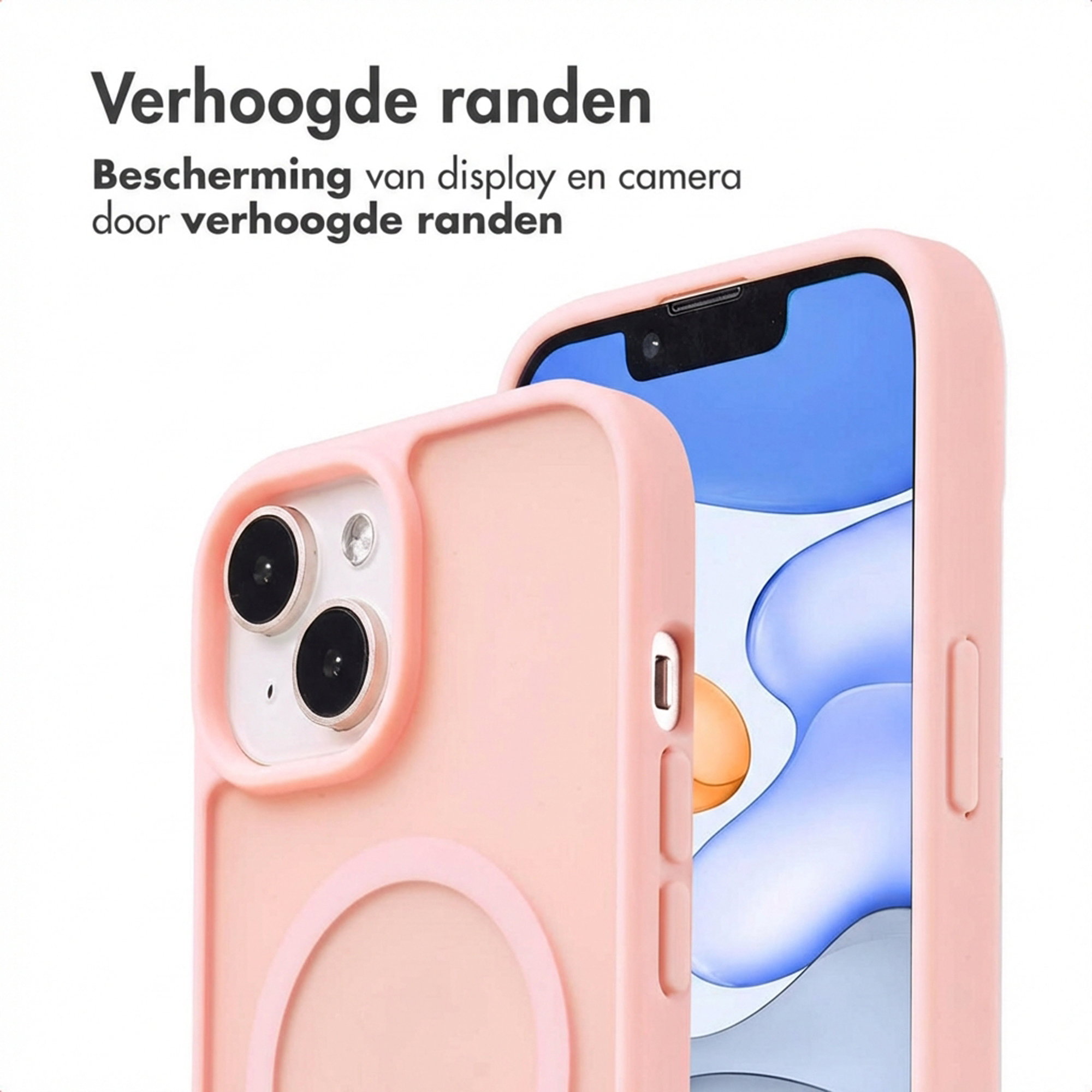 A pink phone case with two cameras and a screen.