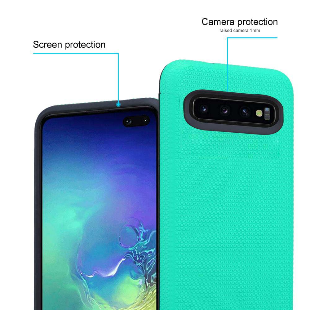 Una custodia per telefono verde acqua con motivo testurizzato e ritaglio fotocamera.