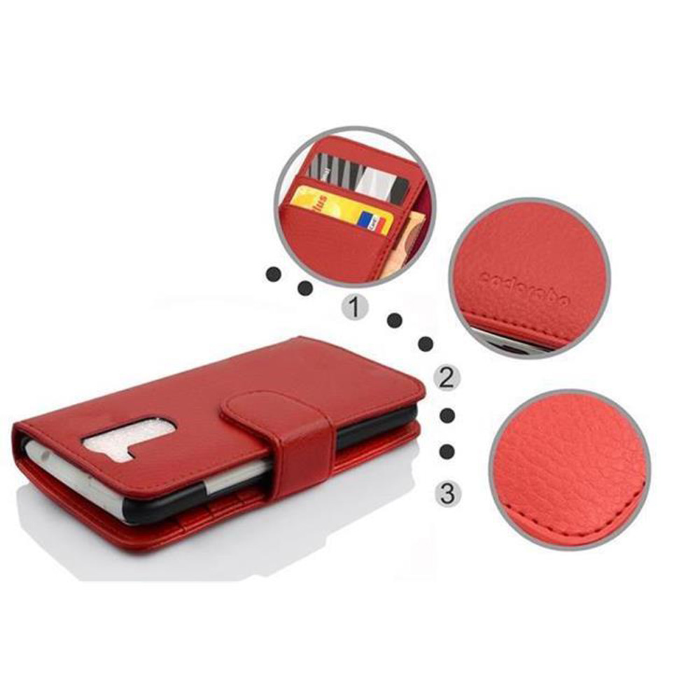 Custodia rossa in pelle per telefono con porta carte.