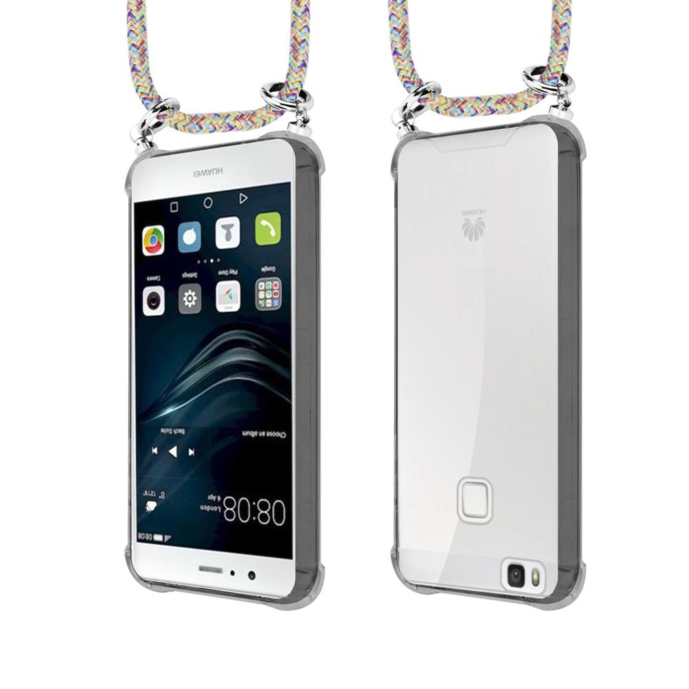 Due smartphone Huawei con cordino. Uno mostra la schermata principale, l'altro il retro.