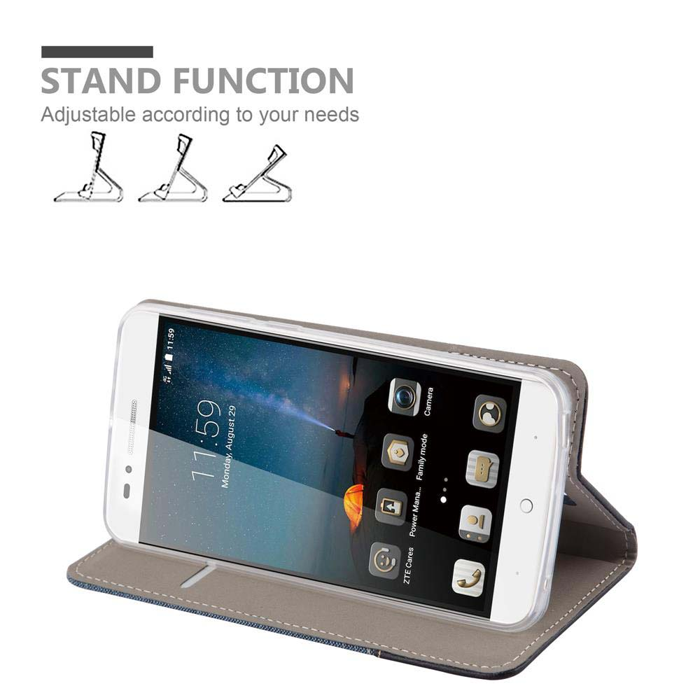 Smartphone in custodia grigia, vista orizzontale, mostra le 11:59.