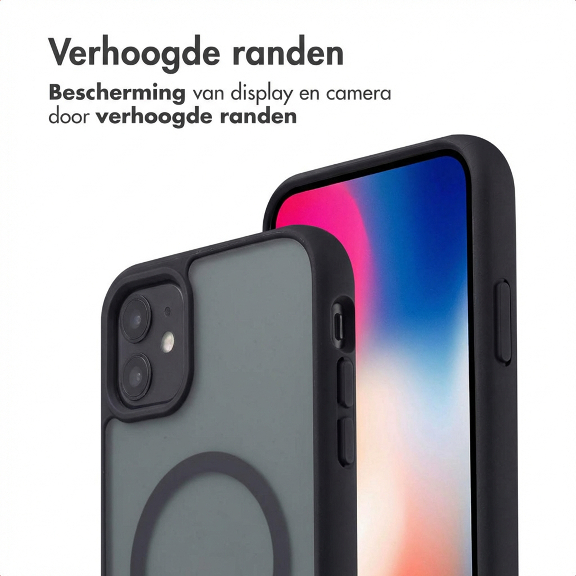 Une coque de téléphone noire montre l'appareil photo et l'écran d'un smartphone.
