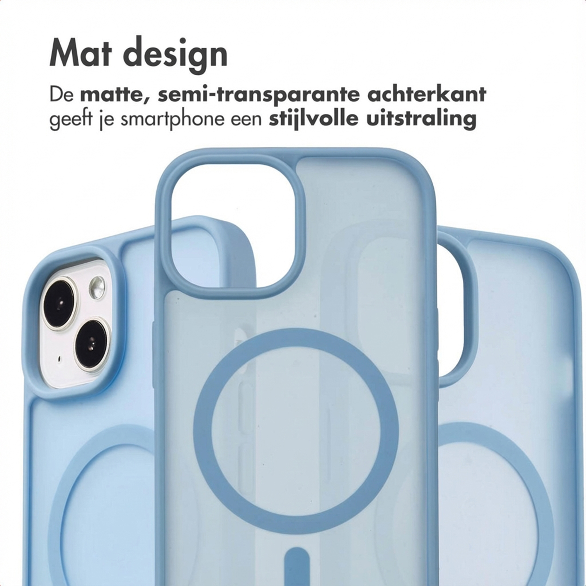 Matte, lichtblauwe, semi-transparante telefoonhoes.