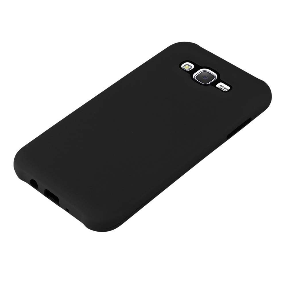 Cover nera per telefono con foro fotocamera e aperture per porte.