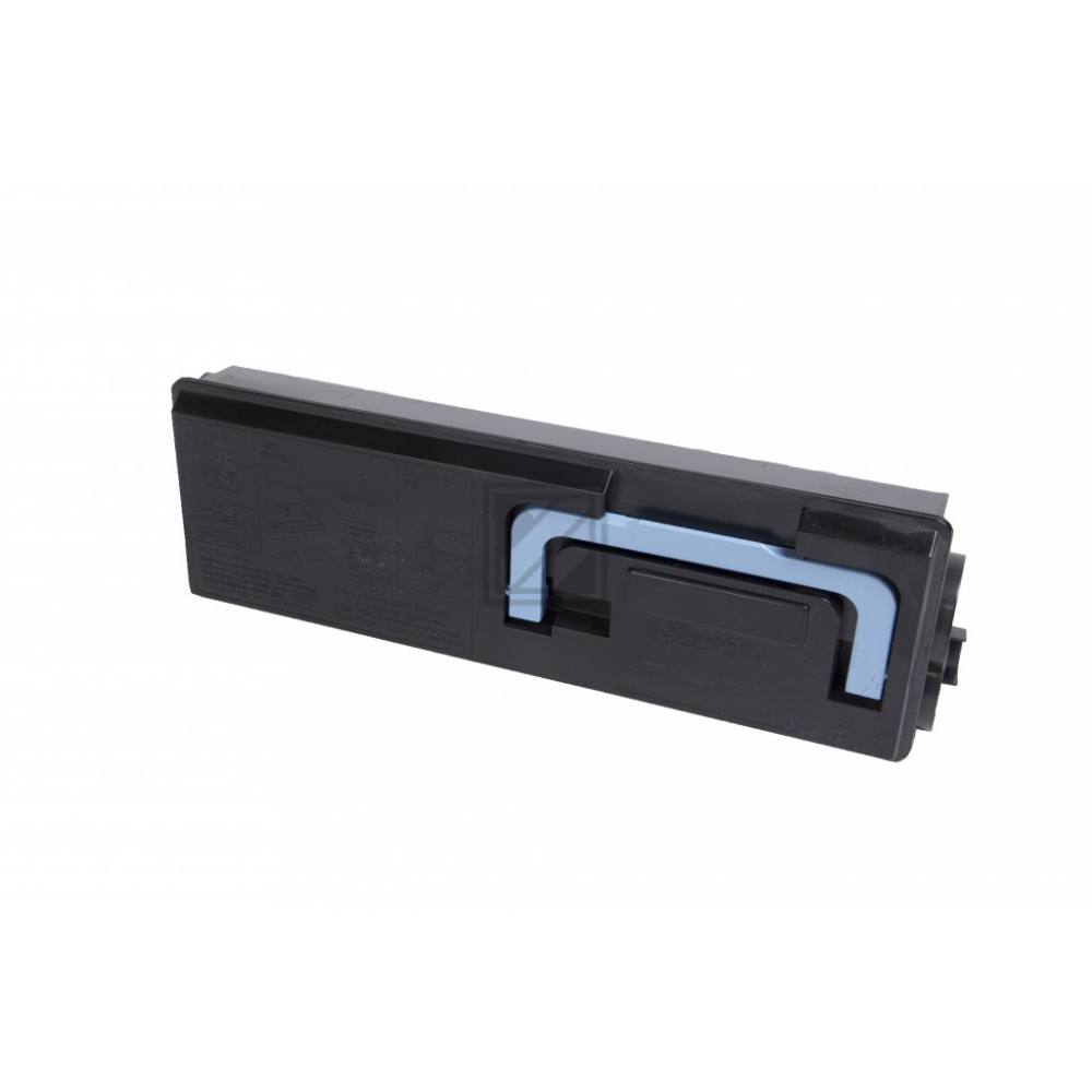 Zwarte tonercartridge met blauwe handgreep, geïsoleerd op witte achtergrond.